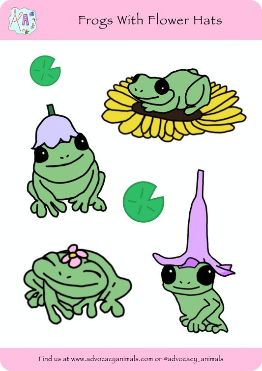 Frogs With Flower Hats Sticker Sheet