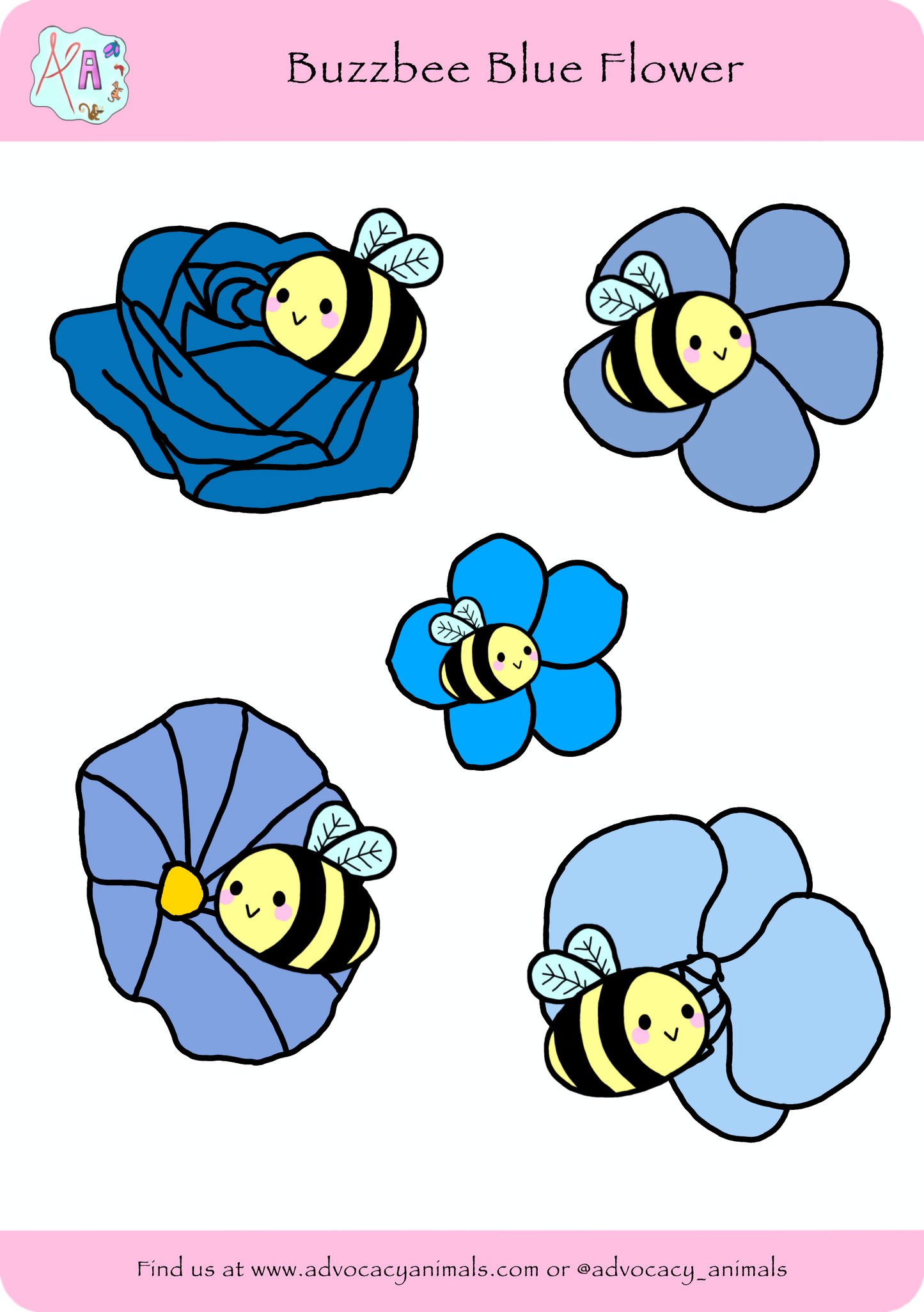 Buzzbee Blue Flower Sticker Sheet